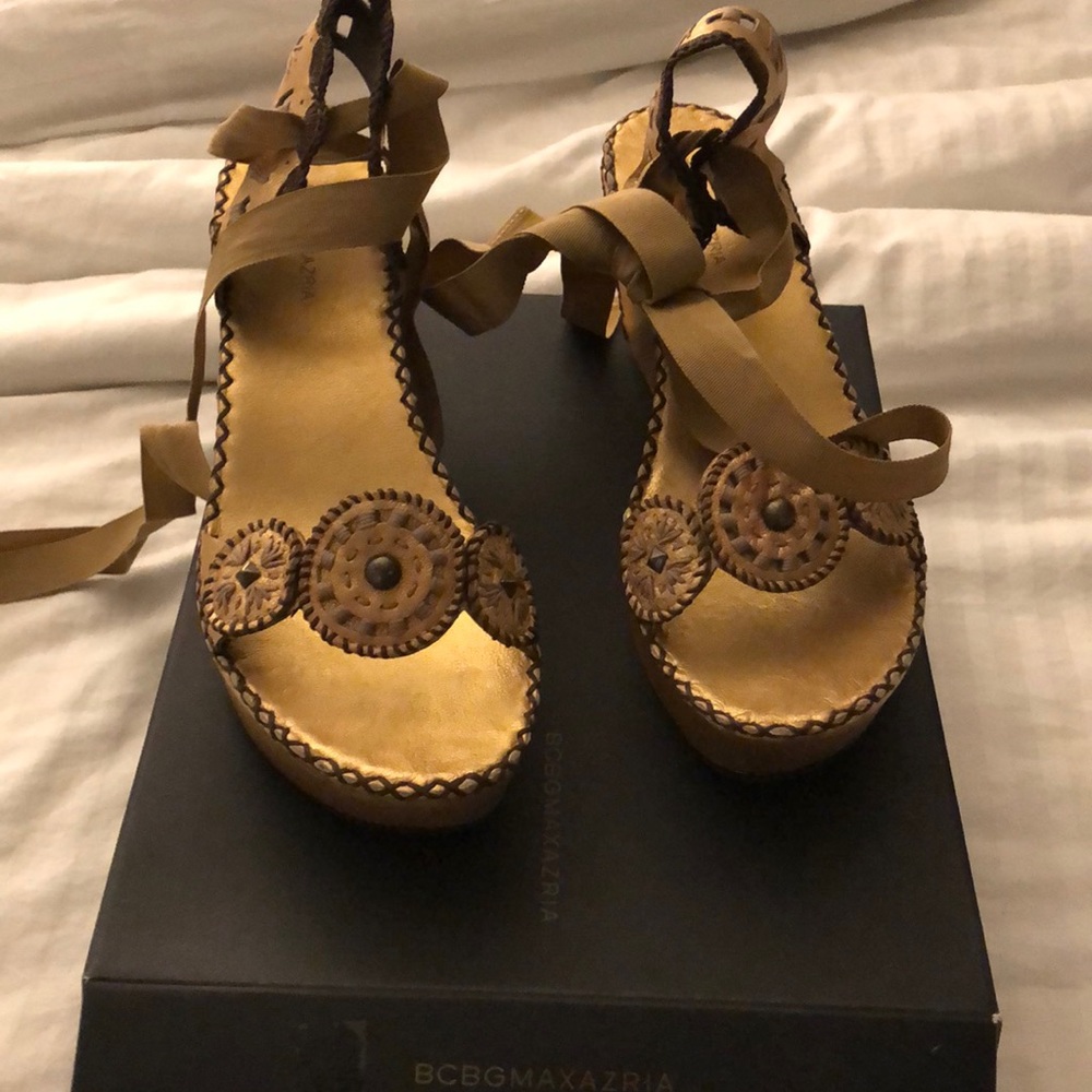 BCBG washed Metallic Gold wedge sandals